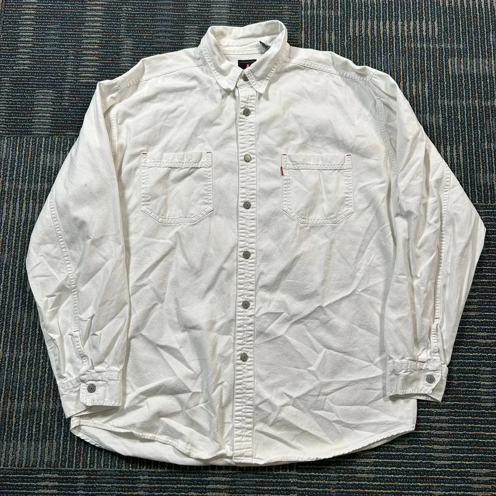 Levi's Button Up Shirt XL White Red Tab Denim Jean Long Sleeve Workwear